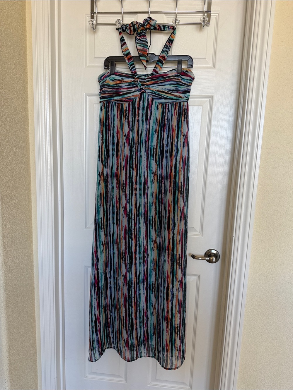 Xhilaration Multicolor Striped Maxi Dress - Teal, Black, Red, Tan